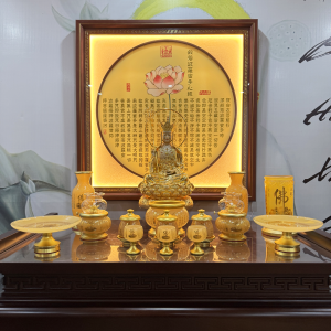 Bộ Đồ Thờ Bằng Đá Hổ Phách In Tâm Kinh Chữ Phật