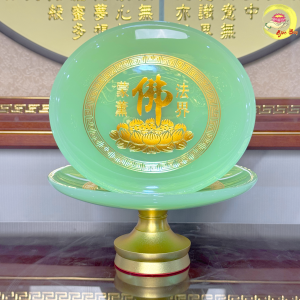 Mâm Bồng Bằng Bột Đá Ngọc Xanh In Tâm Kinh Chữ Phật